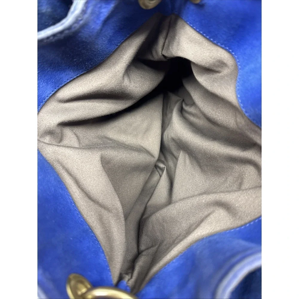 VTG J. Crew Blue Suede Leather Push Lock Triple Compartment Hobo Shoulder Bag